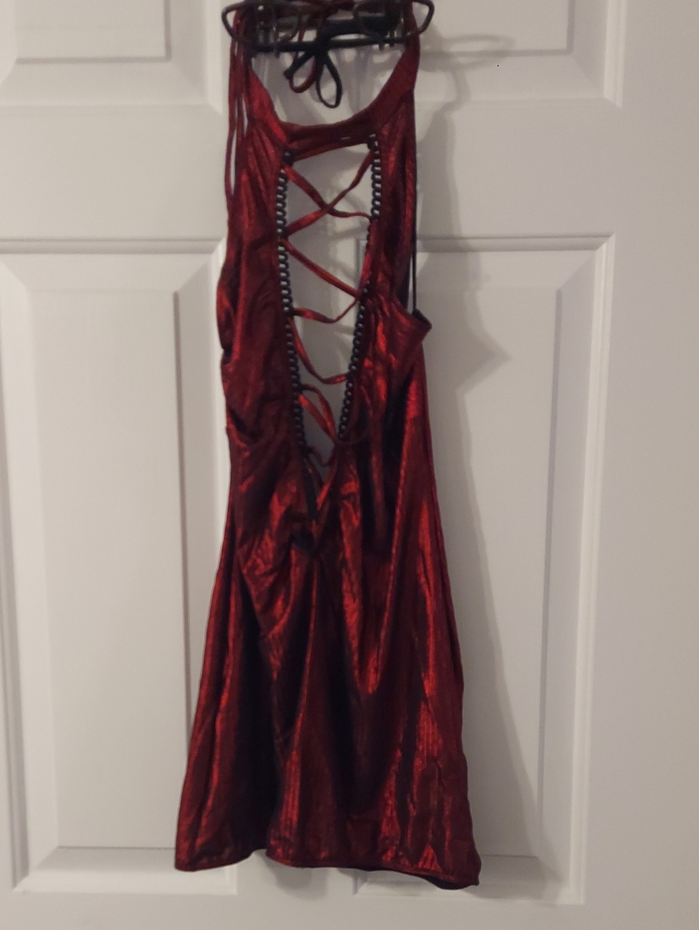 Red Strappy Lace-Up Satin Teddy